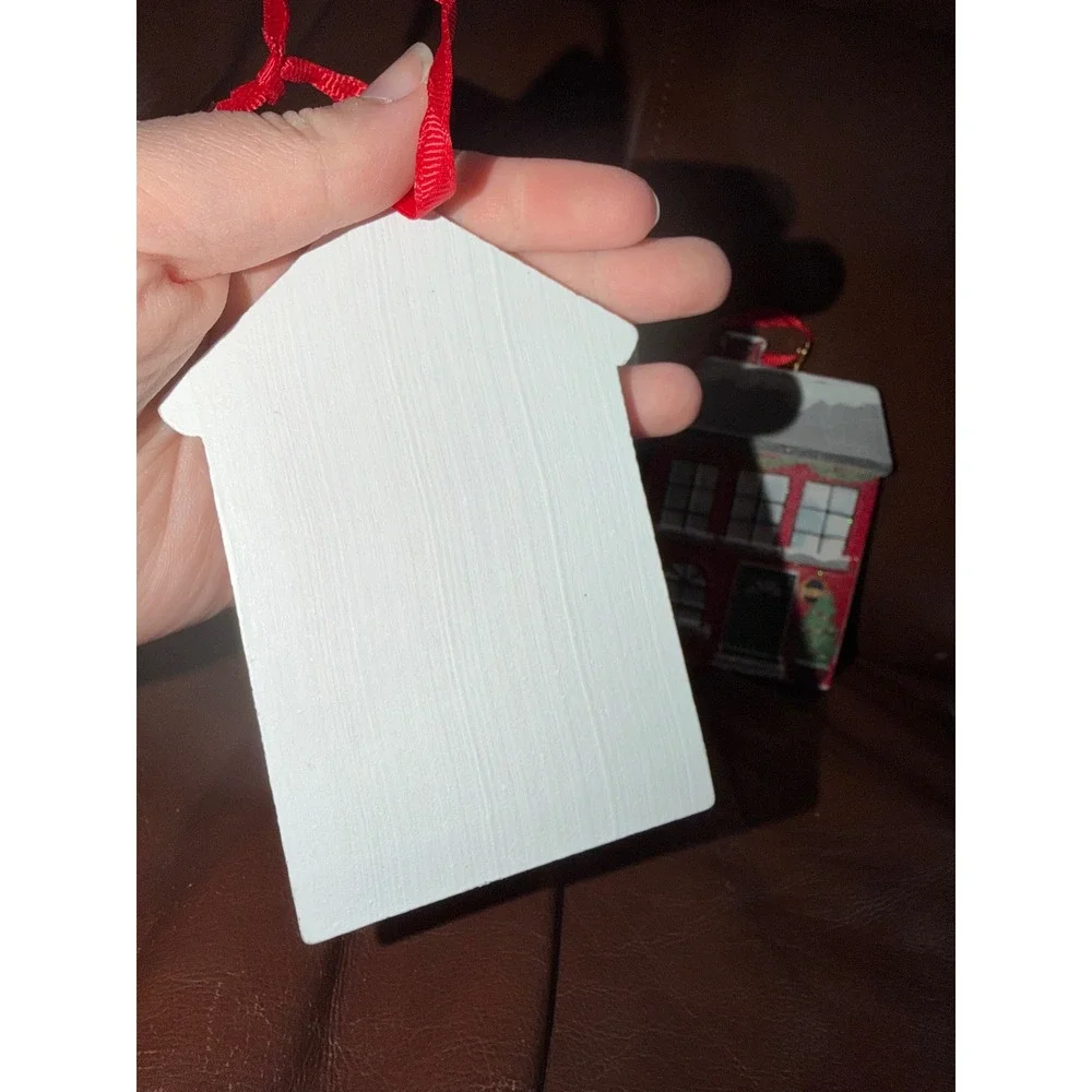 Set of 2 Christmas Wooden House‎ Ornaments Red Green Glitter Holiday Decor